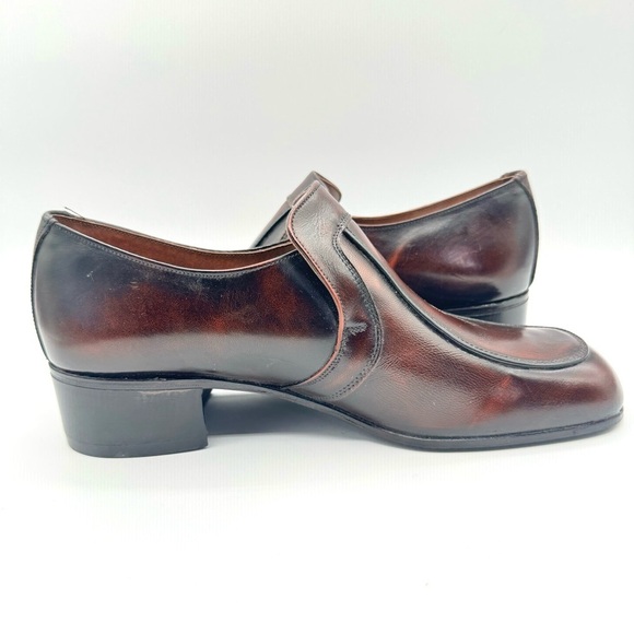 VINTAGE BAYMART DRESS SHOE LEATHER BROWN SHOE WOODEN BLOCK HEEL 70s  DEADSTOCK - Picture 6 of 14